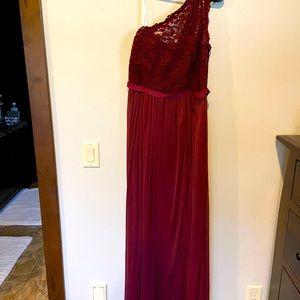 One shoulder lace Davids bridal bridesmaid long dress